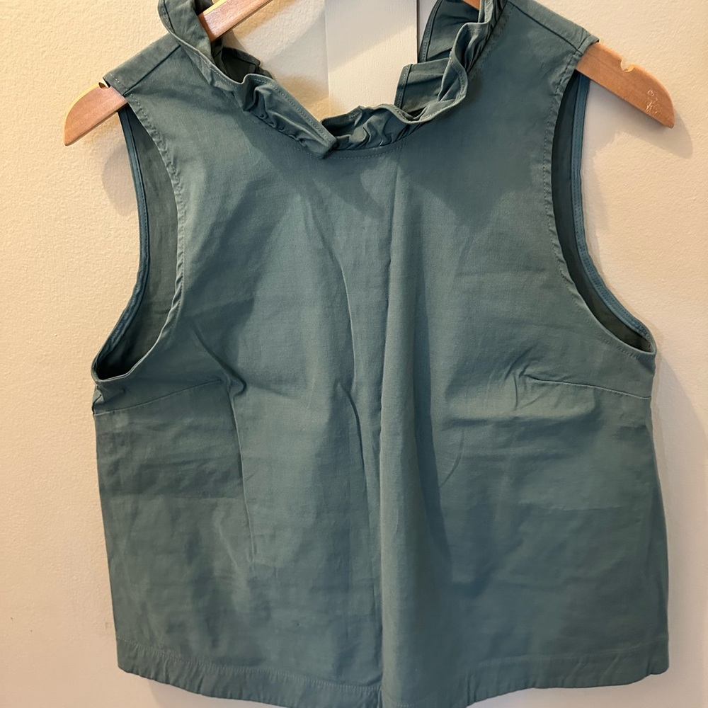 Sea Ruffle Neck Sleeveless Blouse - Teal